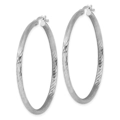 Sterling Silver Rhod-plated 2.5mm Polished/Satin Diamond-cut Hoop Earrings - 9