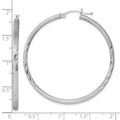 Sterling Silver Rhod-plated 2.5mm Polished/Satin Diamond-cut Hoop Earrings - 9
