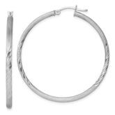 Sterling Silver Rhod-plated 2.5mm Polished/Satin Diamond-cut Hoop Earrings - 9