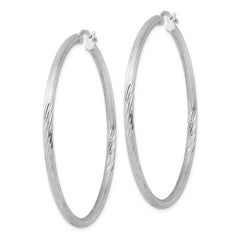 Sterling Silver Rhod-plated 2.5mm Polished/Satin Diamond-cut Hoop Earrings - 8
