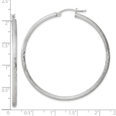 Sterling Silver Rhod-plated 2.5mm Polished/Satin Diamond-cut Hoop Earrings - 8
