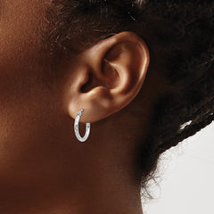 Sterling Silver Rhodium-plated 2mm Diamond Cut Hoop Earrings - 10