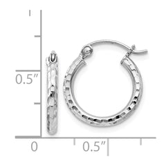Sterling Silver Rhodium-plated 2mm Diamond Cut Hoop Earrings - 10