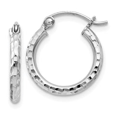 Sterling Silver Rhodium-plated 2mm Diamond Cut Hoop Earrings - 10