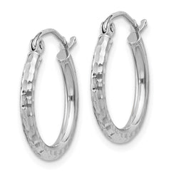 Sterling Silver Rhodium-plated 2mm Diamond Cut Hoop Earrings - 11