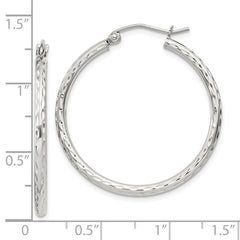 Sterling Silver 2mm Diamond Cut Hoop Earrings - 10