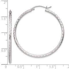 Sterling Silver 2mm Diamond Cut Hoop Earrings - 12