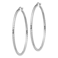 Sterling Silver Rhodium-plated 2mm Diamond Cut Hoop Earrings - 8