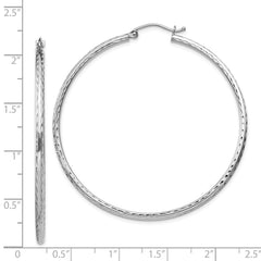 Sterling Silver Rhodium-plated 2mm Diamond Cut Hoop Earrings - 8