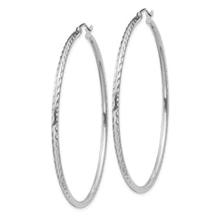 Sterling Silver Rhodium-plated 2mm Diamond Cut Hoop Earrings - 12