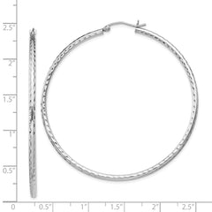 Sterling Silver Rhodium-plated 2mm Diamond Cut Hoop Earrings - 12
