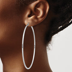 Sterling Silver Rhodium-plated 2mm Diamond Cut Hoop Earrings - 2