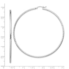 Sterling Silver Rhodium-plated 2mm Diamond Cut Hoop Earrings - 2