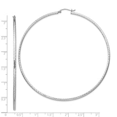 Sterling Silver Rhodium-plated 2mm Diamond Cut Hoop Earrings - 14