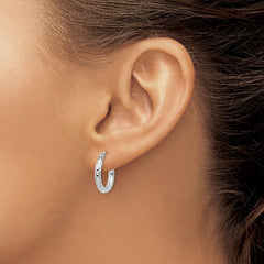 Sterling Silver Rhodium-plated 2.5mm Diamond-cut Hoop Earrings - 6