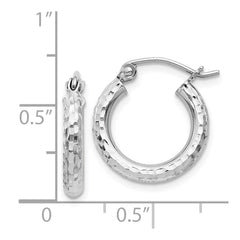 Sterling Silver Rhodium-plated 2.5mm Diamond-cut Hoop Earrings - 6