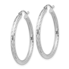 Sterling Silver Rhodium-plated 2.5mm Diamond-cut Hoop Earrings - 5