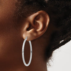 Sterling Silver Rhodium-plated 2.5mm Diamond-cut Hoop Earrings - 7