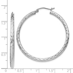 Sterling Silver Rhodium-plated 2.5mm Diamond-cut Hoop Earrings - 7