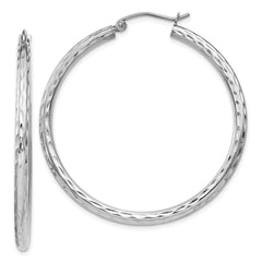 Sterling Silver Rhodium-plated 2.5mm Diamond-cut Hoop Earrings - 7