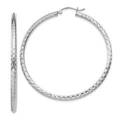 Sterling Silver Rhodium-plated 2.5mm Diamond-cut Hoop Earrings - 2