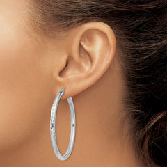 Sterling Silver Rhodium-plated 3.00mm Diamond Cut Hoop Earrings