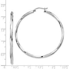 Sterling Silver Rhodium-plated Twisted 2.5x50mmHoop Earrings