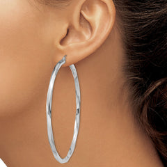 Sterling Silver Rhodium-plated 3x65mmTwisted Hoop Earrings