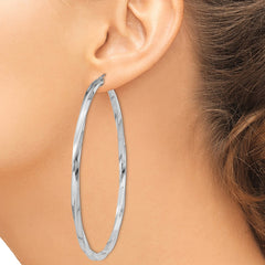 Sterling Silver Rhodium-plated 3x70mmTwisted Hoop Earrings