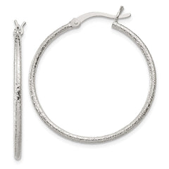 Sterling Silver Textured 2x30mm Hoop Earrings