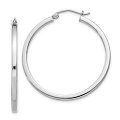 Sterling Silver Rhodium-plated 2x35mm Square Tube Hoop Earrings
