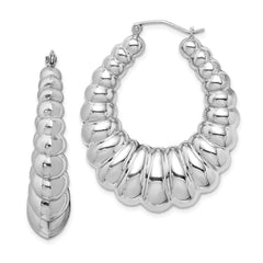 Sterling Silver Rhodium-plated Polished Shrimp Oval Hoop Earrings - 3