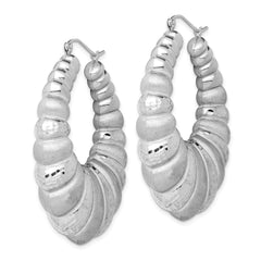 Sterling Silver Rhodium-plated Satin & D/C Shrimp Oval Hoop Earrings - 2