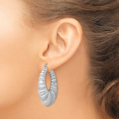 Sterling Silver Rhodium-plated Satin & D/C Shrimp Oval Hoop Earrings - 2