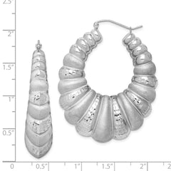 Sterling Silver Rhodium-plated Satin & D/C Shrimp Oval Hoop Earrings - 2