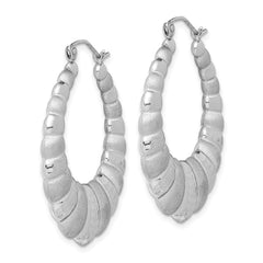 Sterling Silver Rhodium-plated Satin & D/C Shrimp Oval Hoop Earrings - 3