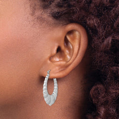 Sterling Silver Rhodium-plated Satin & D/C Shrimp Oval Hoop Earrings - 3