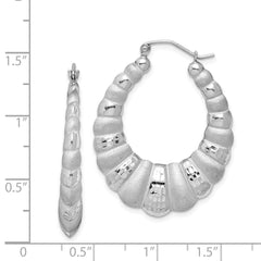 Sterling Silver Rhodium-plated Satin & D/C Shrimp Oval Hoop Earrings - 3