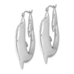 Sterling Silver Rhodium-plated Polished Dolphin Round Hoop Earrings - 2