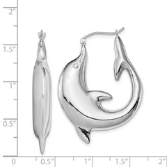 Sterling Silver Rhodium-plated Polished Dolphin Round Hoop Earrings - 2