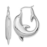 Sterling Silver Rhodium-plated Polished Dolphin Round Hoop Earrings - 2
