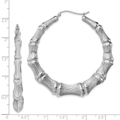 Sterling Silver Rhodium-plated Bamboo Round Hoop Earrings - 5