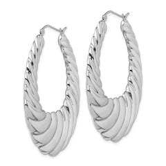 Sterling Silver Rhodium-plated Polished Shrimp Oval Hoop Earrings - 4