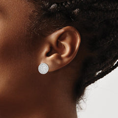 Sterling Silver Rhodium-plated Polished & Twisted CZ Circle Post Earrings