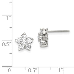 Sterling Silver Rhodium-plated CZ Flower Post Earrings - 2