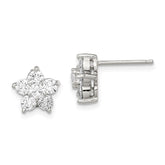 Sterling Silver Rhodium-plated CZ Flower Post Earrings - 2