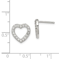 Sterling Silver Rhodium-plated CZ Open Heart Post Earrings