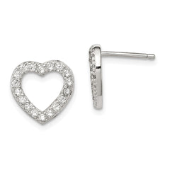 Sterling Silver Rhodium-plated CZ Open Heart Post Earrings