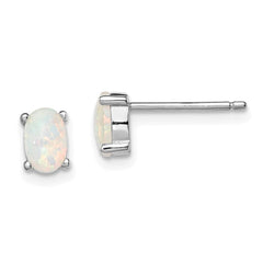Sterling Silver Rhodium-plated Created Opal Post Earrings - 2