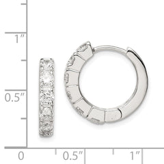 Sterling Silver Rhodium-plated CZ Hinged Hoop Earrings - 9